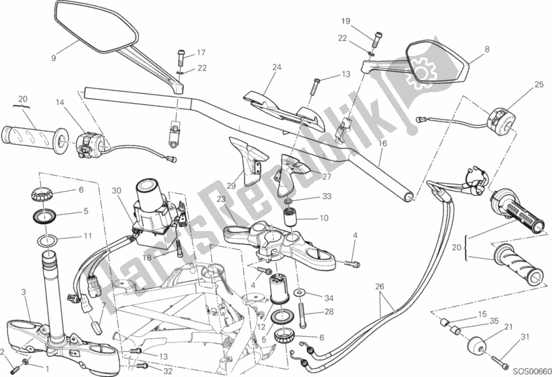 All parts for the Handlebar of the Ducati Diavel Brasil 1200 2012